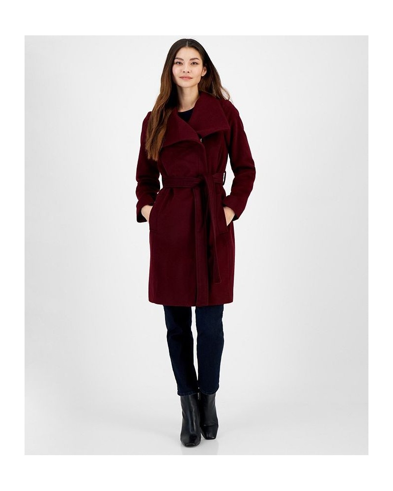 Women's Asymmetric Belted Wrap Coat Red $96.00 Coats