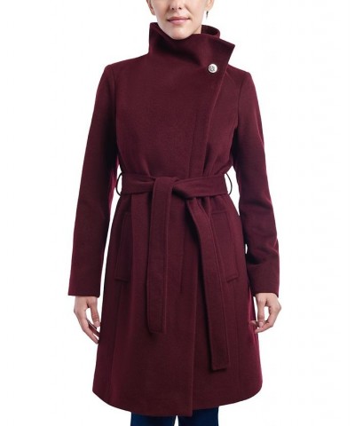 Women's Asymmetric Belted Wrap Coat Red $96.00 Coats