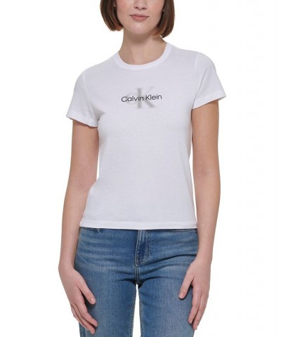 Women's Blur-Logo Graphic T-Shirt White $13.09 Tops