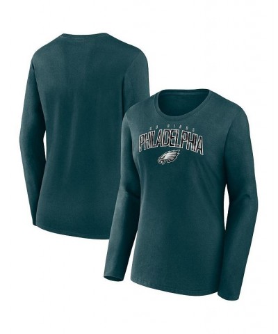 Women's Branded Midnight Green Philadelphia Eagles Plus Size Measure Distance Scoop Neck Long Sleeve T-shirt Green $28.99 Tops