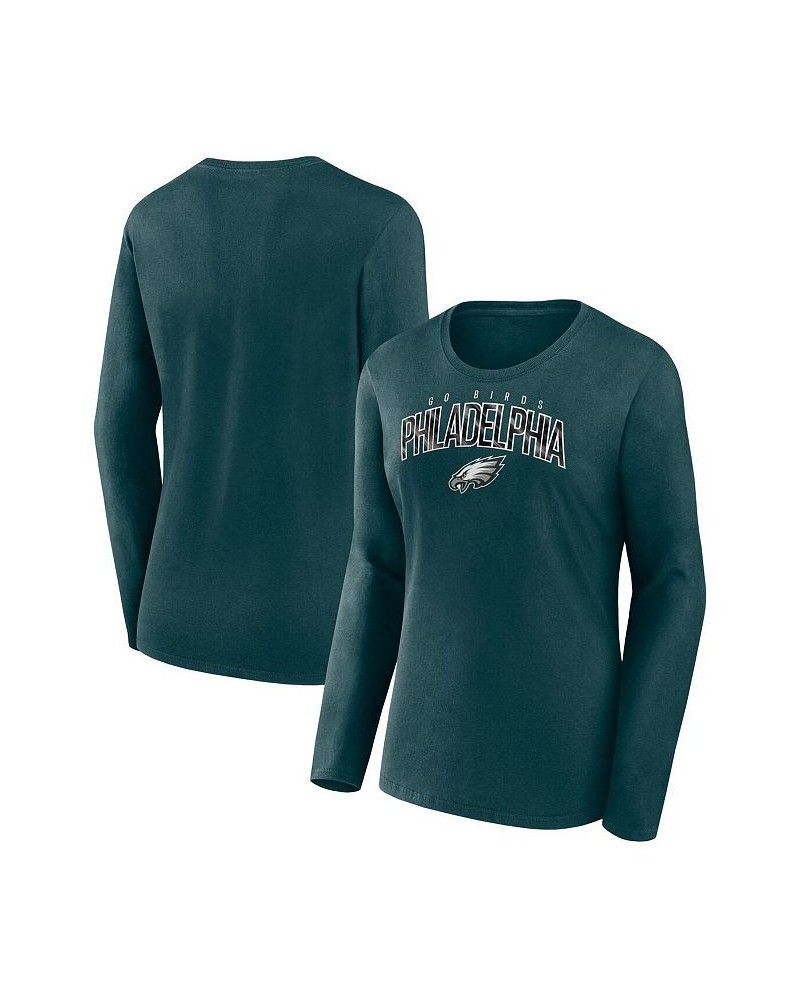 Women's Branded Midnight Green Philadelphia Eagles Plus Size Measure Distance Scoop Neck Long Sleeve T-shirt Green $28.99 Tops