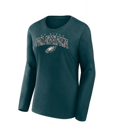 Women's Branded Midnight Green Philadelphia Eagles Plus Size Measure Distance Scoop Neck Long Sleeve T-shirt Green $28.99 Tops