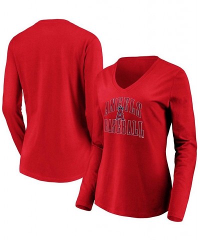 Women's Red Los Angeles Angels Victory Script V-Neck Long Sleeve T-shirt Red $21.15 Tops