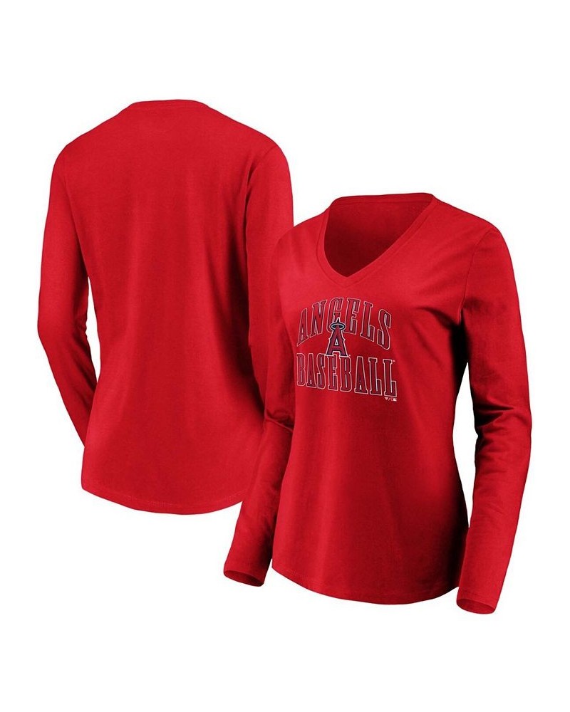 Women's Red Los Angeles Angels Victory Script V-Neck Long Sleeve T-shirt Red $21.15 Tops