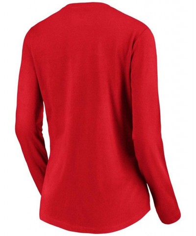 Women's Red Los Angeles Angels Victory Script V-Neck Long Sleeve T-shirt Red $21.15 Tops