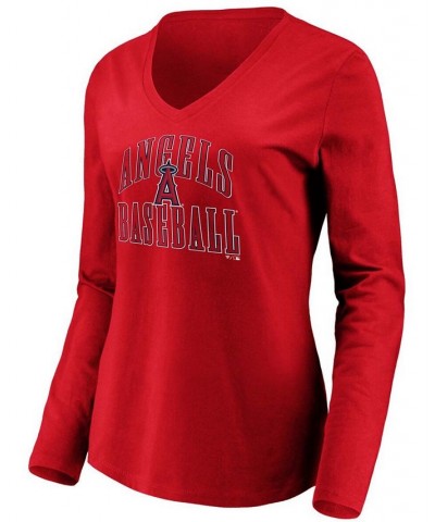 Women's Red Los Angeles Angels Victory Script V-Neck Long Sleeve T-shirt Red $21.15 Tops