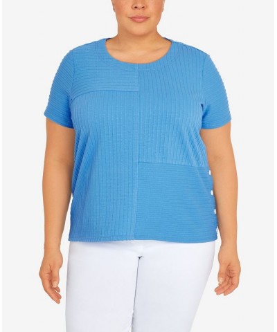 Plus Size Classic Spliced Ottoman Texture Knit Short Sleeve Top Periwinkle $34.25 Tops