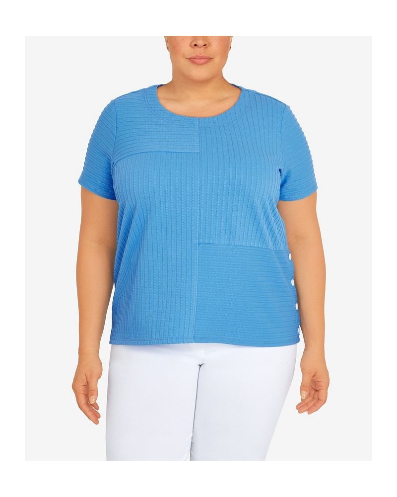 Plus Size Classic Spliced Ottoman Texture Knit Short Sleeve Top Periwinkle $34.25 Tops