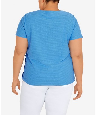 Plus Size Classic Spliced Ottoman Texture Knit Short Sleeve Top Periwinkle $34.25 Tops