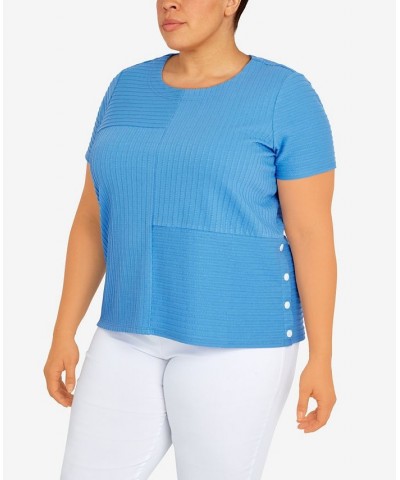 Plus Size Classic Spliced Ottoman Texture Knit Short Sleeve Top Periwinkle $34.25 Tops