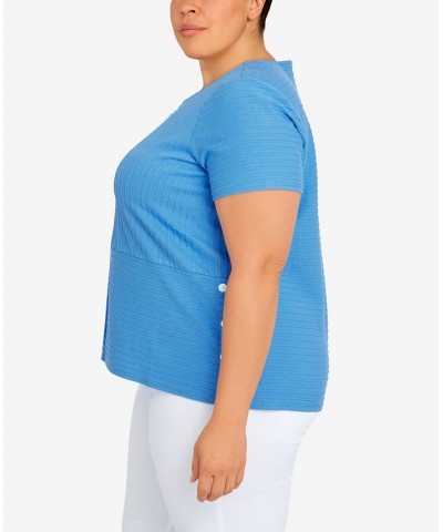 Plus Size Classic Spliced Ottoman Texture Knit Short Sleeve Top Periwinkle $34.25 Tops