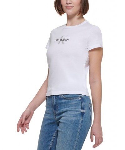 Women's Blur-Logo Graphic T-Shirt White $13.09 Tops