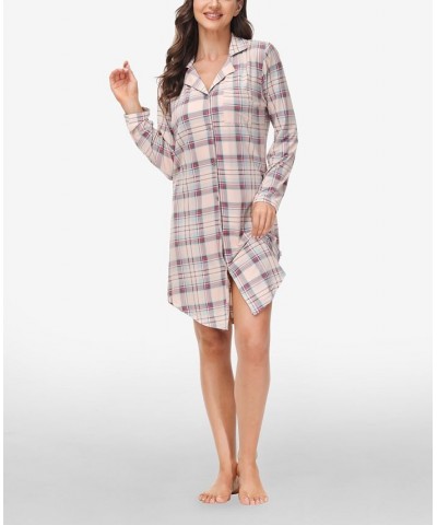 Women's Printed Notch Collar Sleepshirt Sleepy Tartan $16.68 Sleepwear