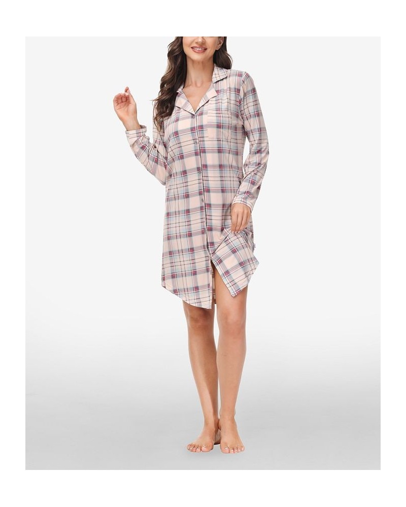 Women's Printed Notch Collar Sleepshirt Sleepy Tartan $16.68 Sleepwear