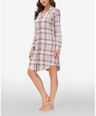 Women's Printed Notch Collar Sleepshirt Sleepy Tartan $16.68 Sleepwear