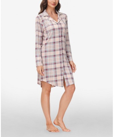 Women's Printed Notch Collar Sleepshirt Sleepy Tartan $16.68 Sleepwear