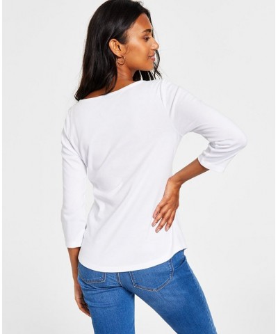 Women's Pima Cotton Boat-Neck Top White $10.50 Tops