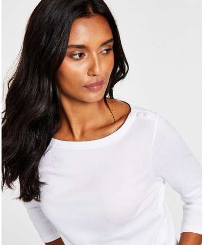 Women's Pima Cotton Boat-Neck Top White $10.50 Tops