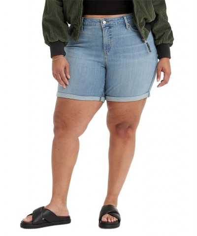 Trendy Plus Size Mid Length Denim Shorts Blue $25.49 Shorts