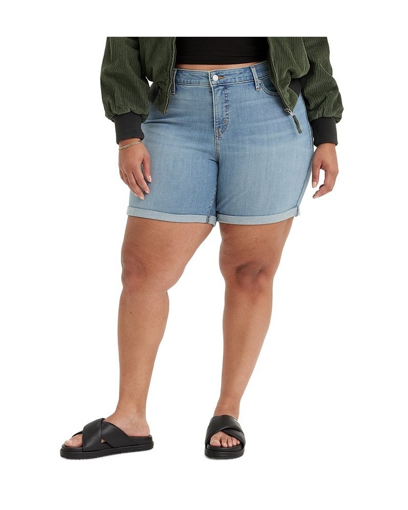 Trendy Plus Size Mid Length Denim Shorts Blue $25.49 Shorts