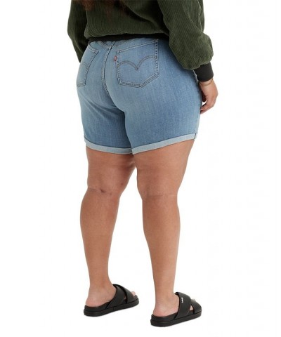 Trendy Plus Size Mid Length Denim Shorts Blue $25.49 Shorts