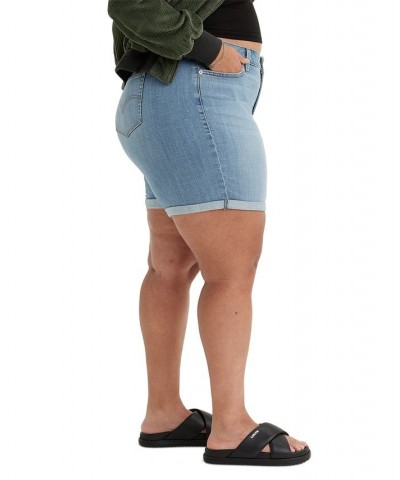 Trendy Plus Size Mid Length Denim Shorts Blue $25.49 Shorts