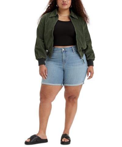 Trendy Plus Size Mid Length Denim Shorts Blue $25.49 Shorts