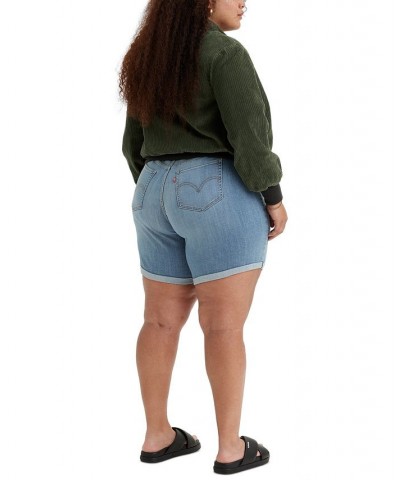 Trendy Plus Size Mid Length Denim Shorts Blue $25.49 Shorts