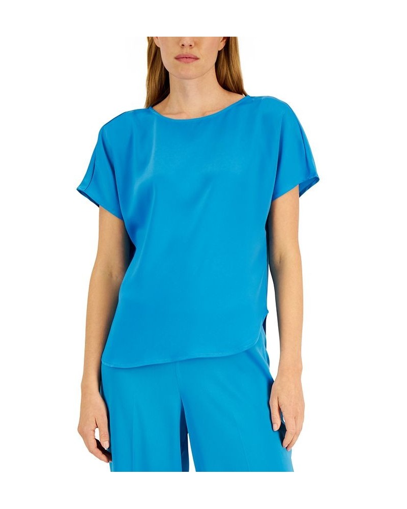 Women's Satin Montreal Bateau-Neck Blouse Blue Ocean $30.84 Tops