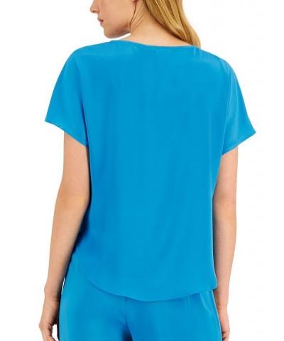 Women's Satin Montreal Bateau-Neck Blouse Blue Ocean $30.84 Tops