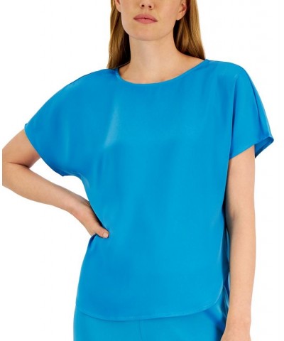 Women's Satin Montreal Bateau-Neck Blouse Blue Ocean $30.84 Tops