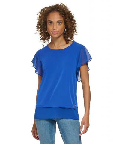 Flutter Sleeve Top Klein Blue $28.56 Tops