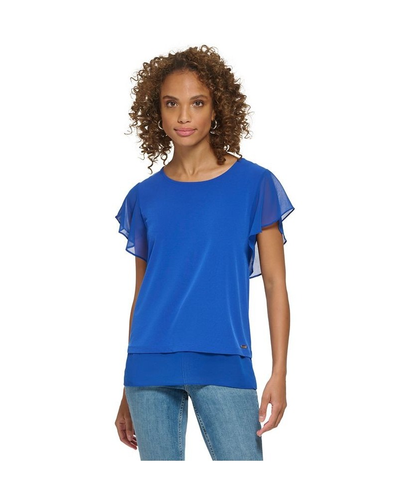 Flutter Sleeve Top Klein Blue $28.56 Tops