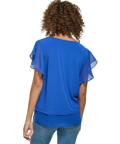 Flutter Sleeve Top Klein Blue $28.56 Tops