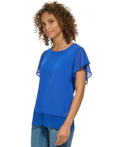 Flutter Sleeve Top Klein Blue $28.56 Tops