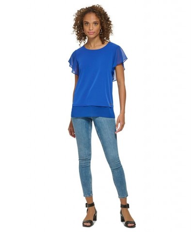 Flutter Sleeve Top Klein Blue $28.56 Tops