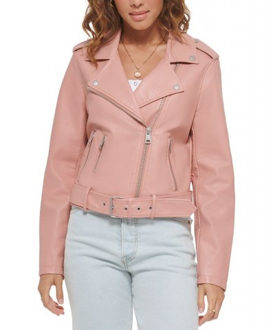 Women's Faux-Leather Moto Jacket Cameo Pink $40.18 Jackets