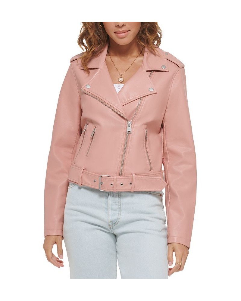 Women's Faux-Leather Moto Jacket Cameo Pink $40.18 Jackets