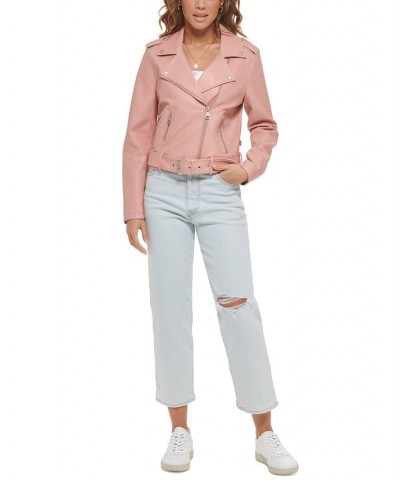 Women's Faux-Leather Moto Jacket Cameo Pink $40.18 Jackets