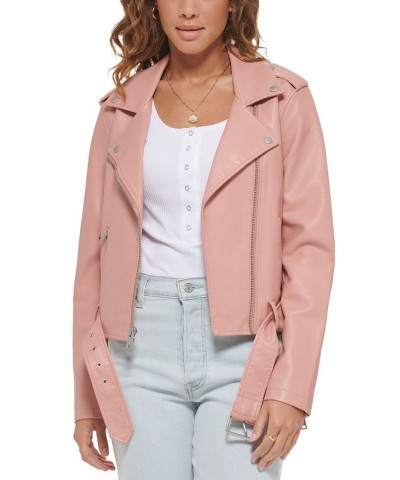 Women's Faux-Leather Moto Jacket Cameo Pink $40.18 Jackets