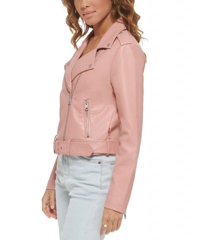 Women's Faux-Leather Moto Jacket Cameo Pink $40.18 Jackets