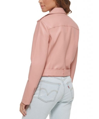 Women's Faux-Leather Moto Jacket Cameo Pink $40.18 Jackets