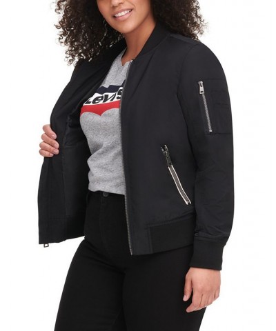 Trendy Plus Size Melanie Bomber Jacket Black $47.00 Jackets