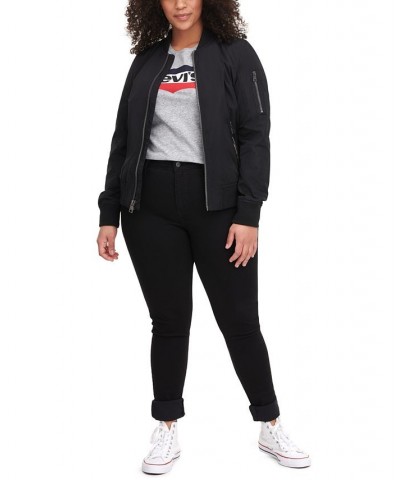 Trendy Plus Size Melanie Bomber Jacket Black $47.00 Jackets