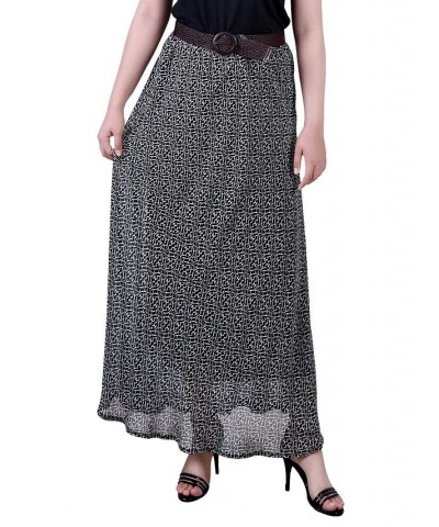 Petite Printed Chiffon Belted Maxi Skirt Black White Swirl $12.80 Skirts