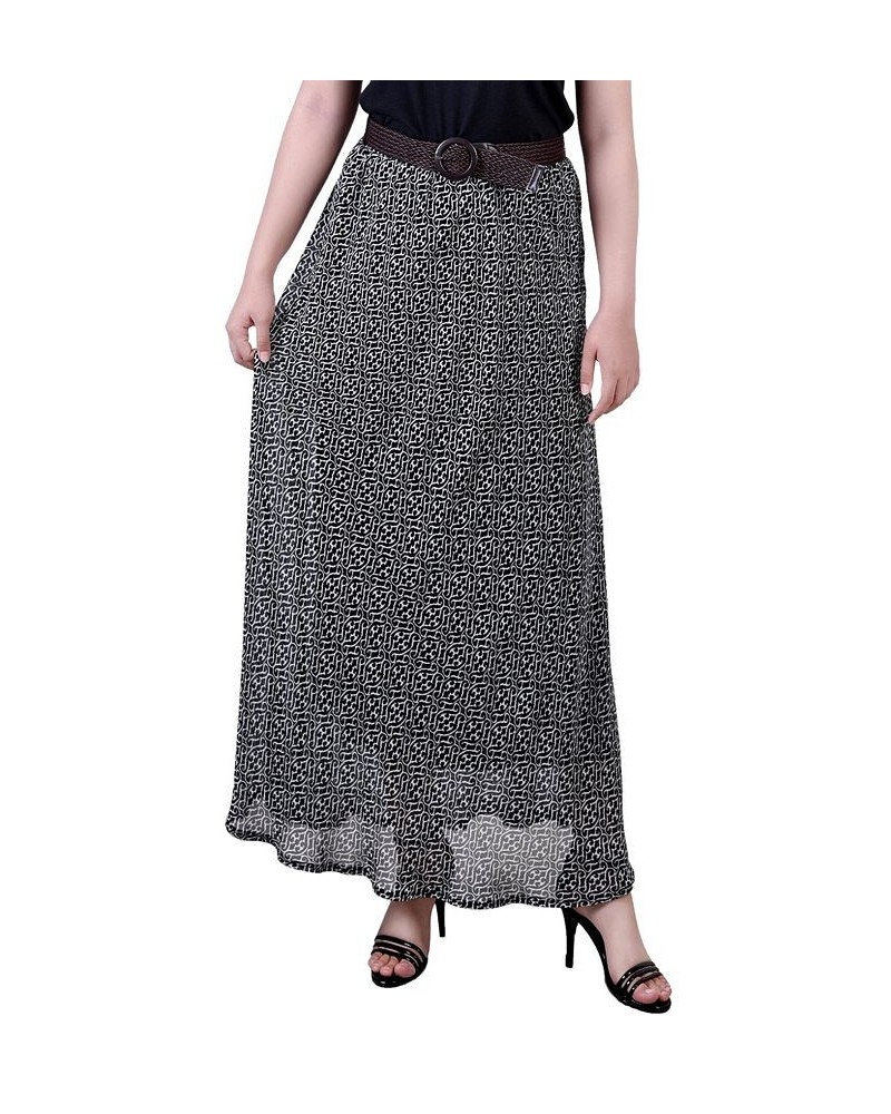 Petite Printed Chiffon Belted Maxi Skirt Black White Swirl $12.80 Skirts