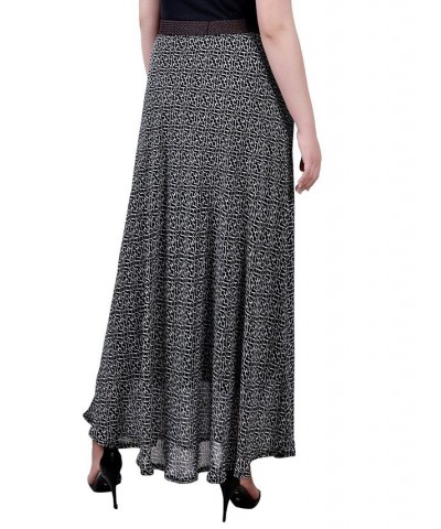 Petite Printed Chiffon Belted Maxi Skirt Black White Swirl $12.80 Skirts