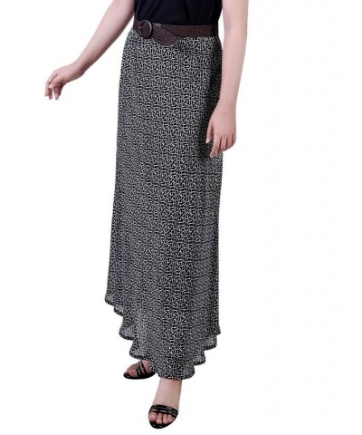 Petite Printed Chiffon Belted Maxi Skirt Black White Swirl $12.80 Skirts