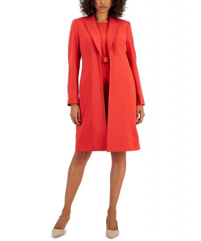 Women's Longline Jacket Topper & Belted Sleeveless Sheath Dress Cherry Sprig $162.00 Suits