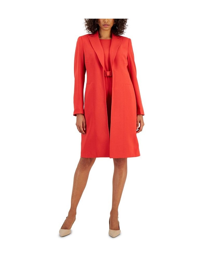 Women's Longline Jacket Topper & Belted Sleeveless Sheath Dress Cherry Sprig $162.00 Suits